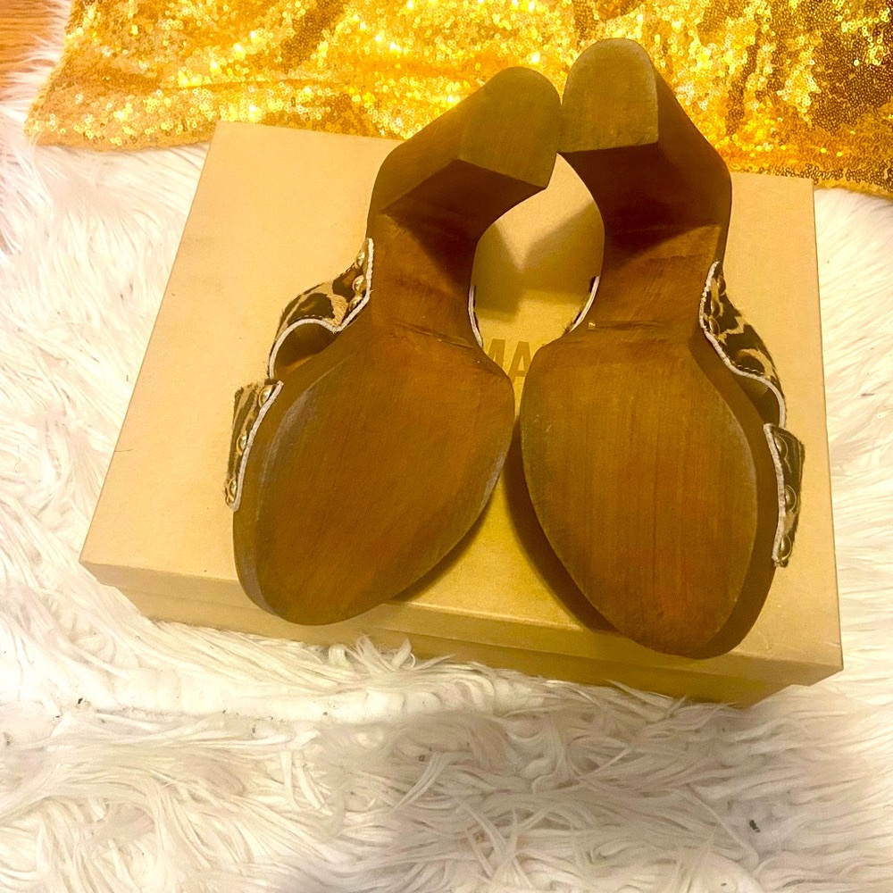 Leopard Print Platform Mule Heels - Brown Size 9 - Picture 9 of 11